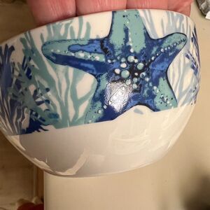 Shore Living Seashell Bowl 3" Height Ceramic Coastal White Blue NWOT Ceral Soup